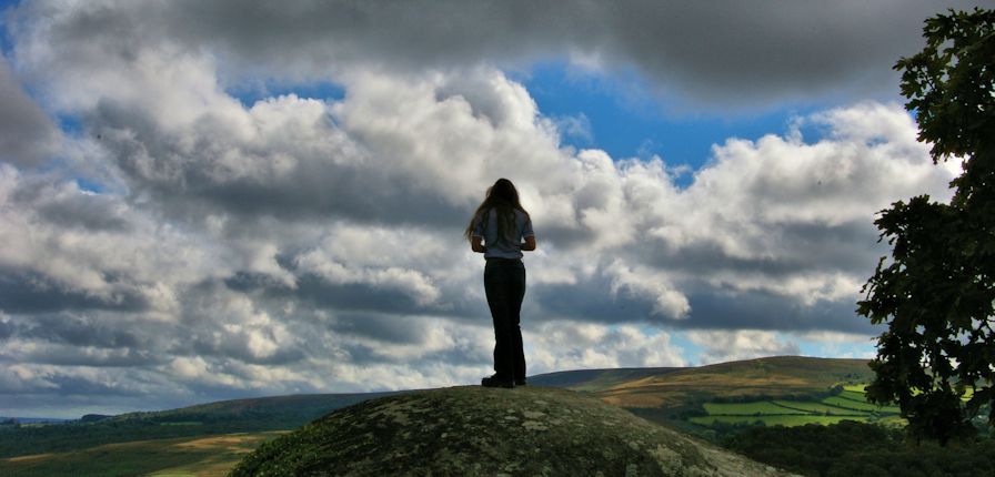 My beautiful wife Cila, stood on Mushroom Rock, Dartmoor on a warm and humid September day with dramatic skies.